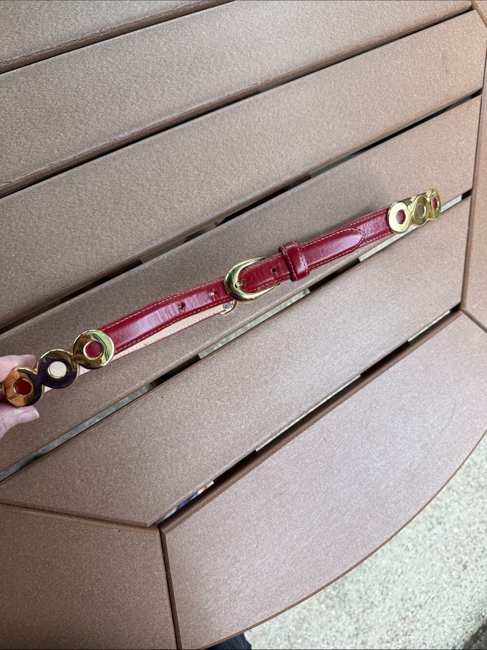 Vintage Red Patent Leather Belt with Gold Ring Links